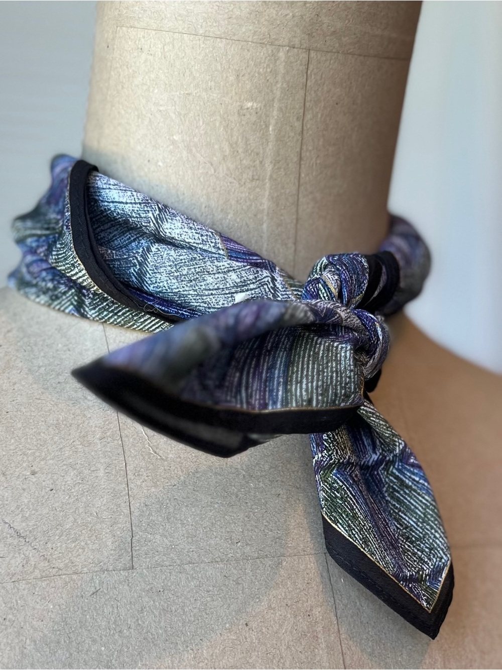 Roberta di Camerino Navy, Blue, Purple and Green Geometric Silk Scarf